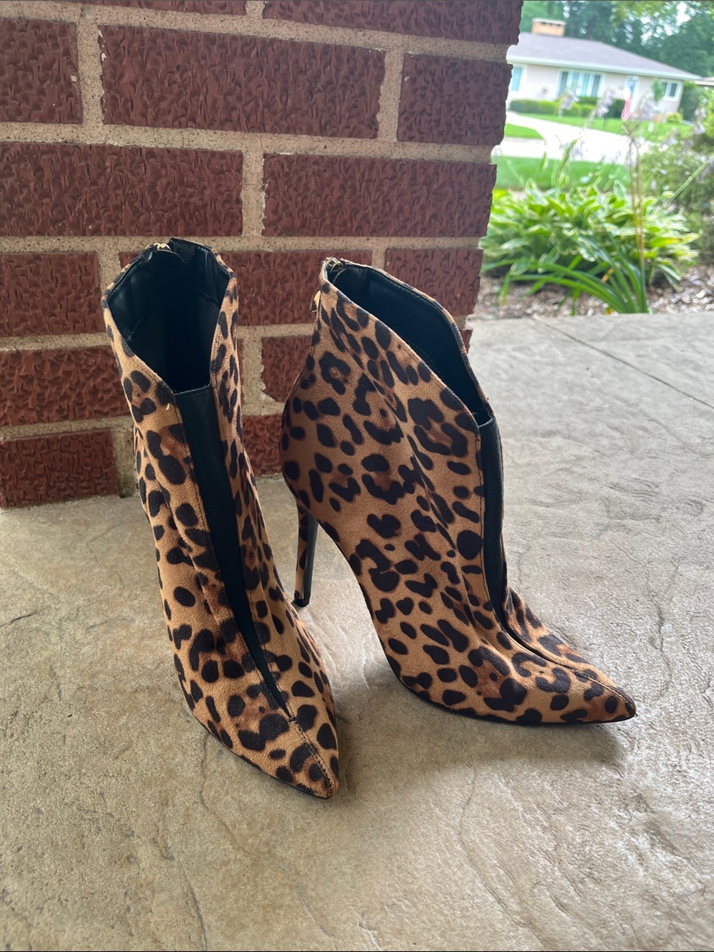 Yoki Ophelia Leopard Print Pointed Stiletto Ankle Boots - Brown/Black